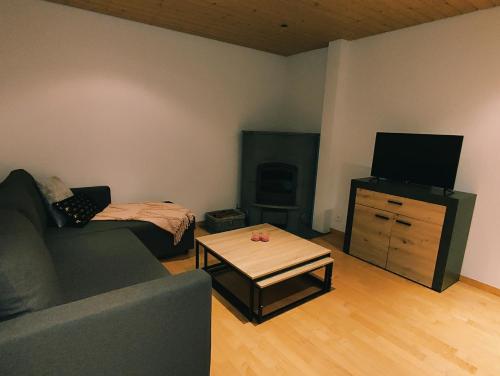 a living room with a couch and a television at Appartement in St. Niklaus in Sankt Niklaus