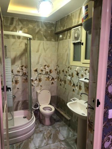 uma casa de banho com um WC e um lavatório em شقه بحر مباشر العصافرة em Alexandria