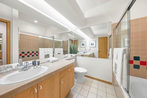 La salle de bains est pourvue d'un lavabo, de toilettes et d'une douche. dans l'établissement Studio #254, à Olympic Valley