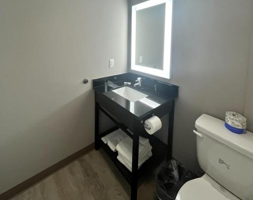 y baño con lavabo y aseo. en Motel 6 Gonzales, LA Baton Rouge Geismar Prairieville I 10 en Gonzales