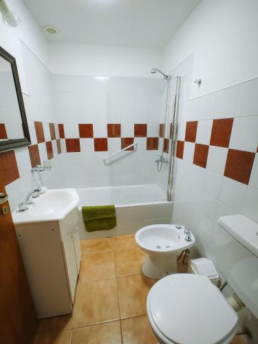 a bathroom with a toilet and a sink at La Herreria 2 in Esquel