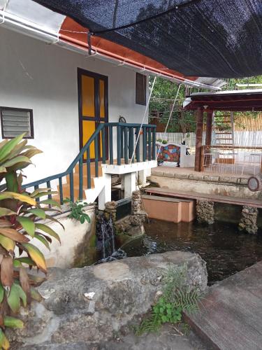 a house with a pond in front of a house at Czar's Place in Siquijor