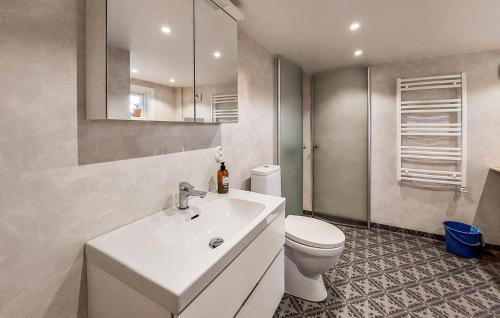a bathroom with a white sink and a toilet at Nice Home In Falkenberg With Wi-Fi in Falkenberg
