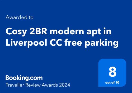 a screenshot of the cbr modern art in liverpool cct free parking at Cosy 2BR Modern Apt with Free Parking in Liverpool