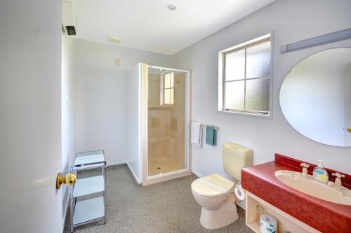 a bathroom with a toilet and a sink and a mirror at Alexis Motor Lodge in Dunedin