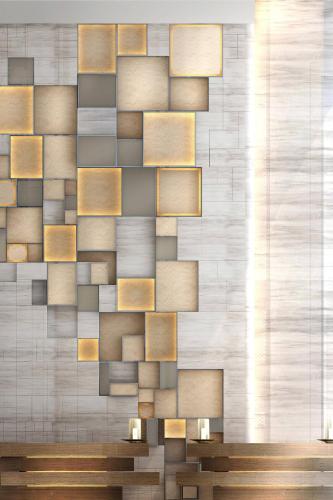 a wall with a pattern of squares on it at Courtyard by Marriott Shenzhen Bay in Shenzhen