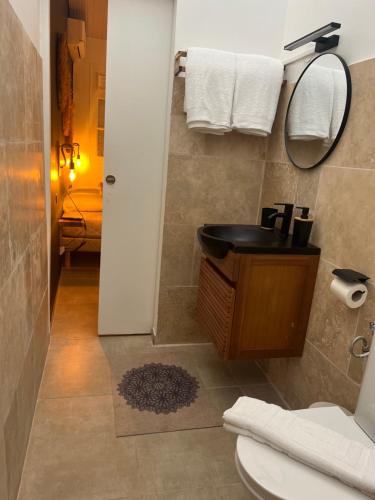 een badkamer met een wastafel en een toilet bij Appartement 2 chambres Sainte-Luce in Sainte-Luce