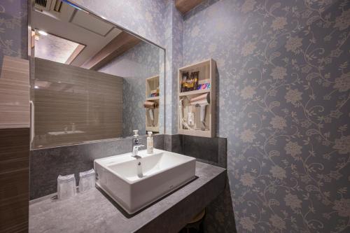 a bathroom with a white sink and a mirror at Hotel Plantan - Adult Only in Tokyo