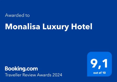 a blue sign with the words molias luxury hotel at Monalisa Luxury Hotel in Danang