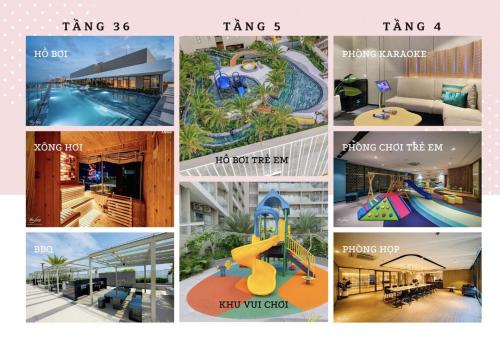 un collage de diferentes fotos de una piscina en Căn hộ hạng sang có bếp và ban công The Song Vung Tau - Luxury Homestay en Vung Tau
