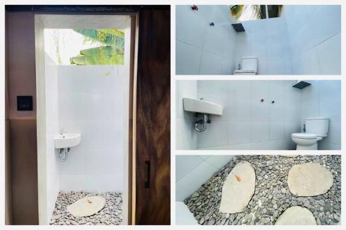 2 fotos de un baño con aseo y lavabo en Beach Villa Ayu at Sumberkima Beach, en Banyuwedang