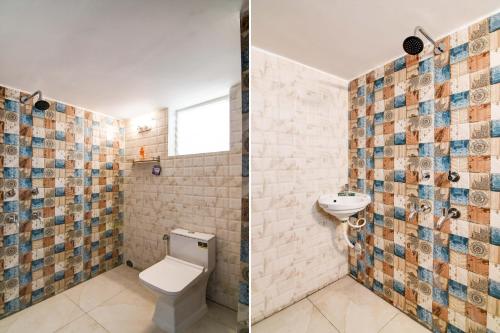 two pictures of a bathroom with a toilet and a sink at Hotel O SS INN Hotels & Homes in Bhubaneshwar