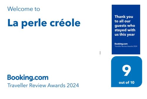 Сертификат, награда, табела или друг документ на показ в La perle créole