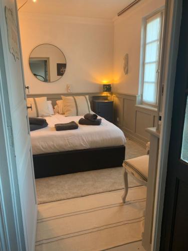 a bedroom with a bed with a mirror on the wall at Belle Chambre in Triac-Lautrait