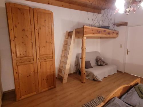a bedroom with a bunk bed and a ladder at Apartmenthaus Edelweiss in Gosau in Gosau