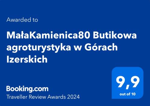 Certifikat, nagrada, logo ili neki drugi dokument izložen u objektu MałaKamienica80 Butikowa agroturystyka w Górach Izerskich