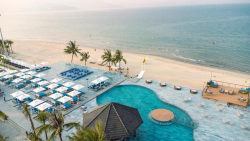 an overhead view of a pool and a beach at Da Nang - Mikazuki Japanese Resorts & Spa in Da Nang