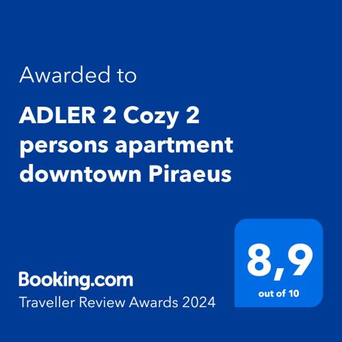 Πιστοποιητικό, βραβείο, πινακίδα ή έγγραφο που προβάλλεται στο ADLER 2 Cozy 2 persons apartment downtown Piraeus