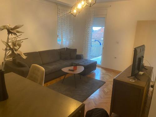 een woonkamer met een bank en een tv bij Vlada apartment 2 in Vranje
