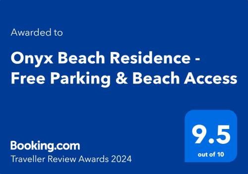 Un certificat, premiu, logo sau alt document afișat la Onyx Beach Residence - Free Parking & Beach Access
