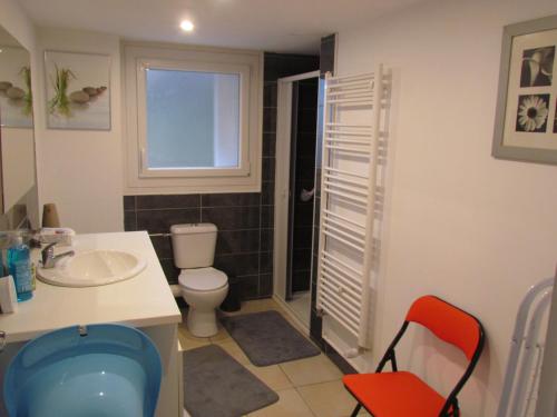 uma casa de banho com um WC e um lavatório em gîte de la Claveille em Bergerac