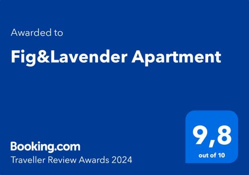 Certificado, premio, señal o documento que está expuesto en Fig&Lavender Apartment