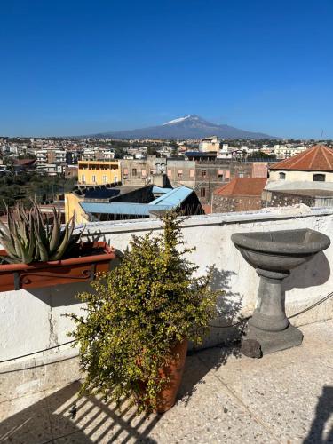 a view of a city from a balcony with plants at Residenza Parco Gioeni in Catania