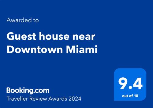 Certificat, premi, rètol o un altre document de Guest house near Downtown Miami