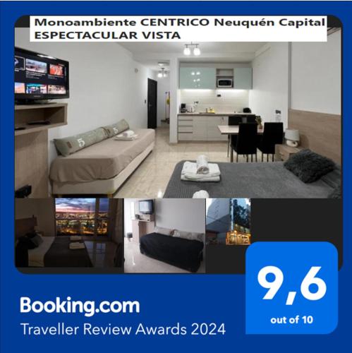 a collage of photos of a living room and a kitchen at Monoambiente CENTRICO Neuquén Capital - ESPECTACULAR VISTA in Neuquén