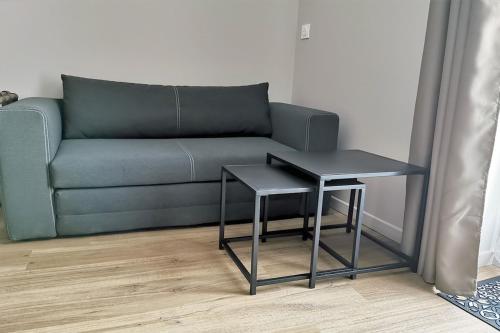 a living room with a couch and two tables at Appart Hotel Spa Perpignan in Perpignan