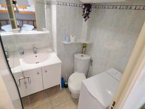 une petite salle de bain avec toilettes et lavabo dans l'établissement Plage à pied, 4 couchages,, à Saint-Elme
