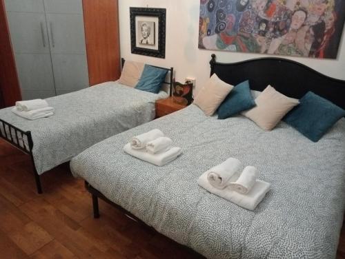 - 2 lits avec serviettes dans une chambre dans l'établissement Casa di Emma, à Rome
