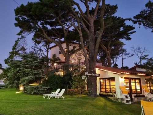 a house with a tree in the yard at Hosteria Olimpo in Villa Gesell