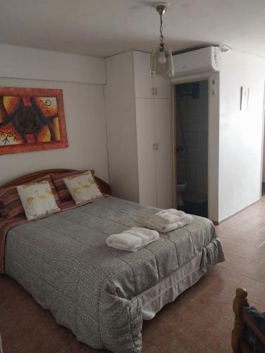 1 dormitorio con 1 cama con 2 toallas en Apartment in the heart of the city en Mendoza