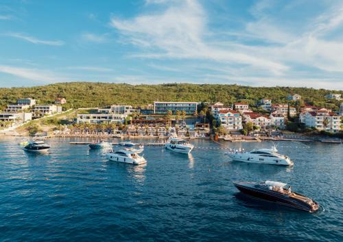 un gruppo di imbarcazioni in una cassa d’acqua di Nikki Beach Resort & Spa Montenegro a Tivat