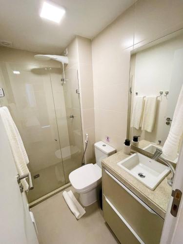 Bilik mandi di APTO 107-Pé na Areia Praia do Maceio - 2 suites, 2 banheiros+SPA Jacuzzi+Roupas de cama