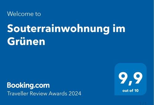 Sertifikatas, apdovanojimas, ženklas ar kitas apgyvendinimo įstaigoje Souterrainwohnung im Grünen matomas dokumentas