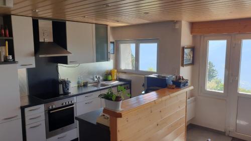Chalet La Louise avec vue imprenableにあるキッチンまたは簡易キッチン