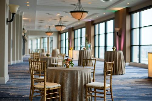 a row of tables and chairs in a banquet hall at Baltimore Marriott Waterfront in Baltimore