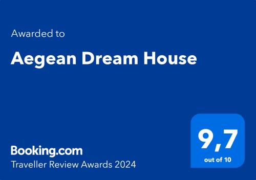 un panneau bleu avec le texte éveillé de la maison de rêve dans l'établissement Aegean Dream House, à Kamarai