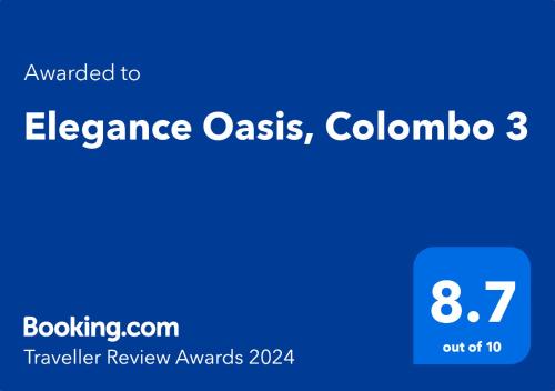 Majutusasutuses Elegance Oasis, Colombo 3 olev sertifikaat, autasu, silt või muu dokument