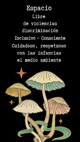a poster of three mushrooms with the words at Espacio Cultural Nuevo Micelio in Paraná