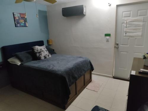 梅里達的住宿－Mi Espacio，卧室配有床和白色门