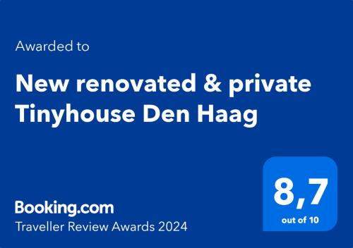 Een certificaat, prijs of ander document dat getoond wordt bij Renovated & private Tinyhouse Den Haag short stay appartment
