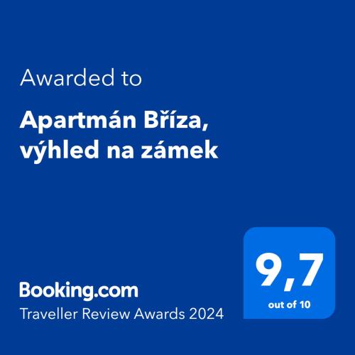 Ein Zertifikat, Auszeichnung, Logo oder anderes Dokument, das in der Unterkunft Apartmán Bříza, výhled na zámek ausgestellt ist