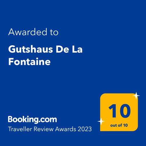Certifikát, hodnocení, plakát nebo jiný dokument vystavený v ubytování B&B Gutshaus De La Fontaine