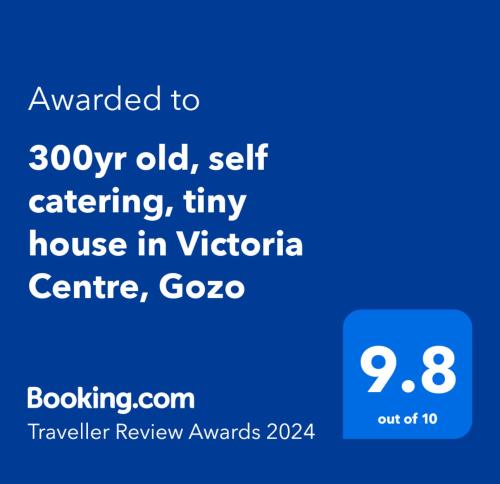 a screenshot of a phone with the text upgraded to old self catering at 300yr old, self catering, tiny house in Victoria Centre, Gozo in Victoria