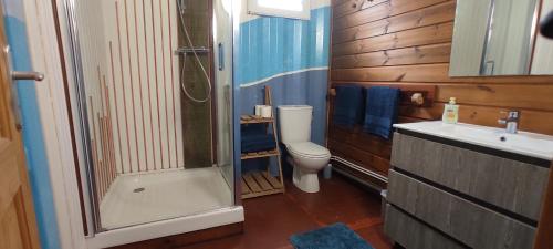 y baño con ducha, aseo y lavamanos. en HOME CONTAINER RESORT Air, en Sainte-Rose