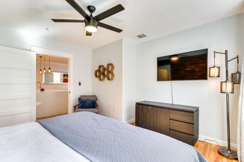 a bedroom with a bed and a ceiling fan at Updated Austin Home about 1 Block to HikeandBike Trail! in Austin