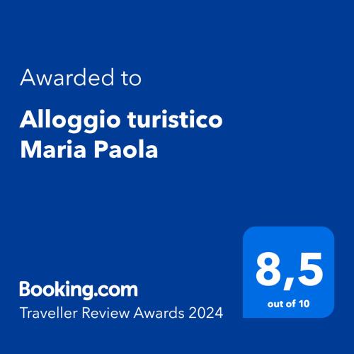Un certificat, premiu, logo sau alt document afișat la Alloggio turistico Maria Paola